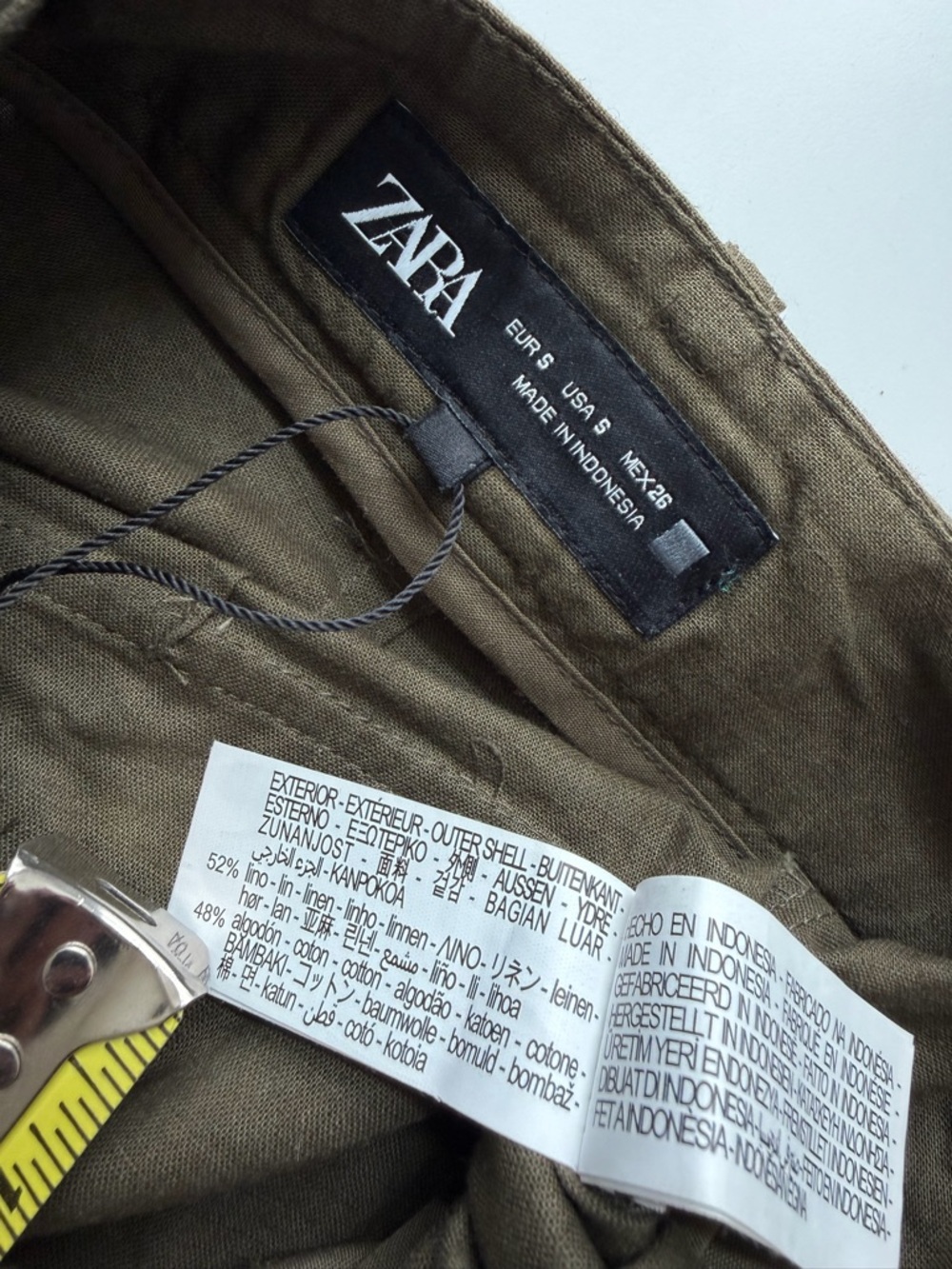 Zara Khaki Linen Blend Belted Skort High Waisted Size S - Picture 8 of 10